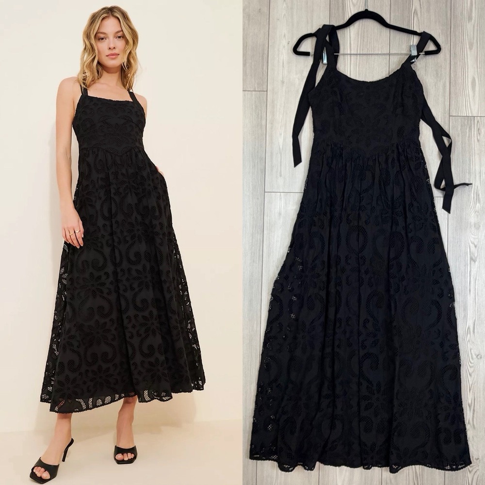 Saylor Maryl midi dress featuring an open-stitch lace Bow & Zipper Back Size XS - Picture 1 of 12